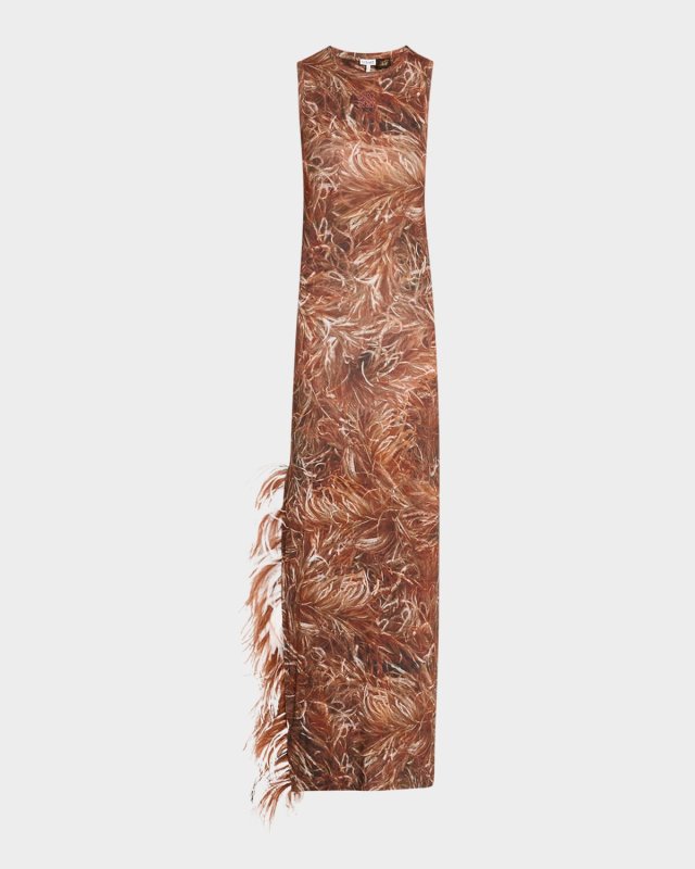 Feather Detail Tank Maxi Dress